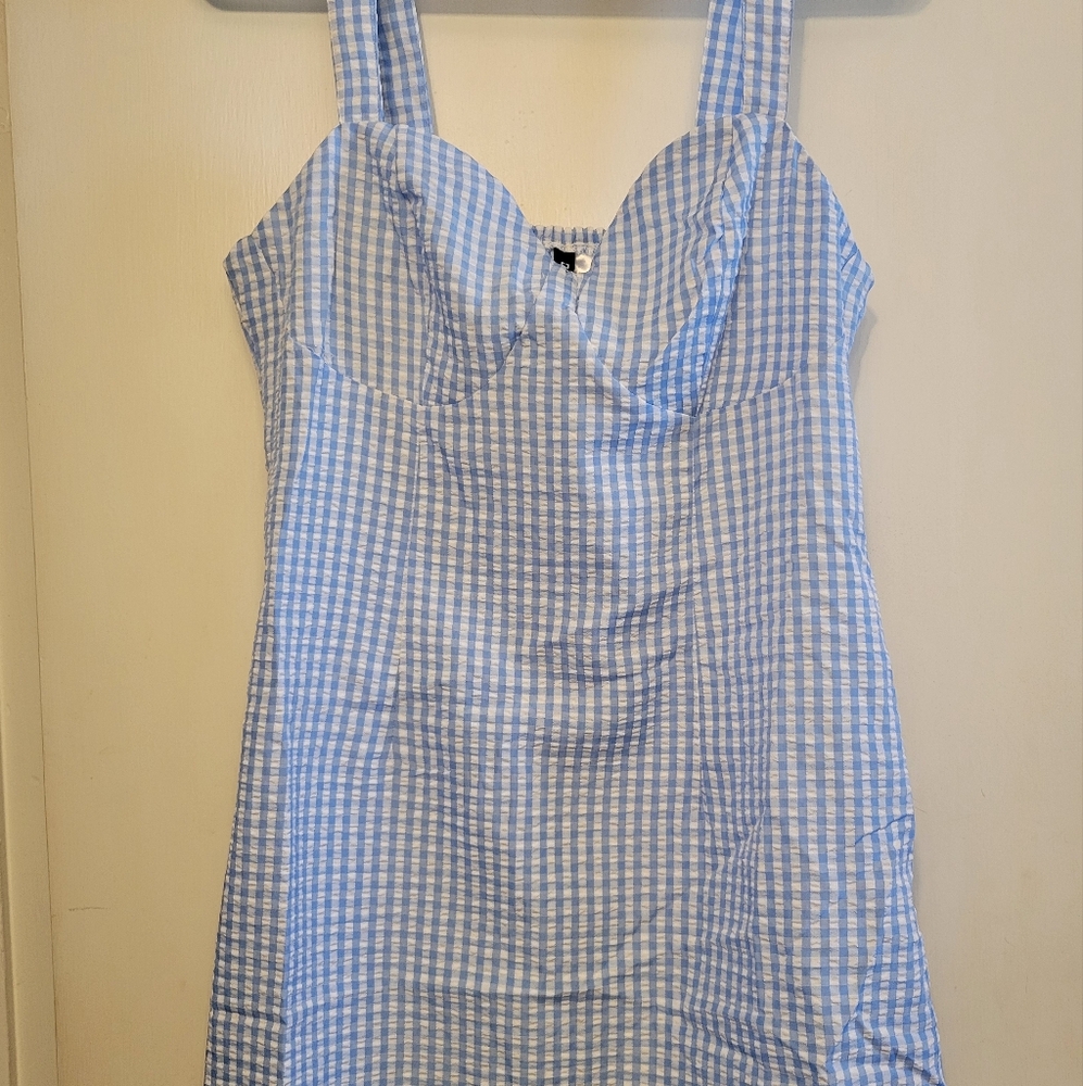 Blue Gingham Sweetheart Neck Sundress